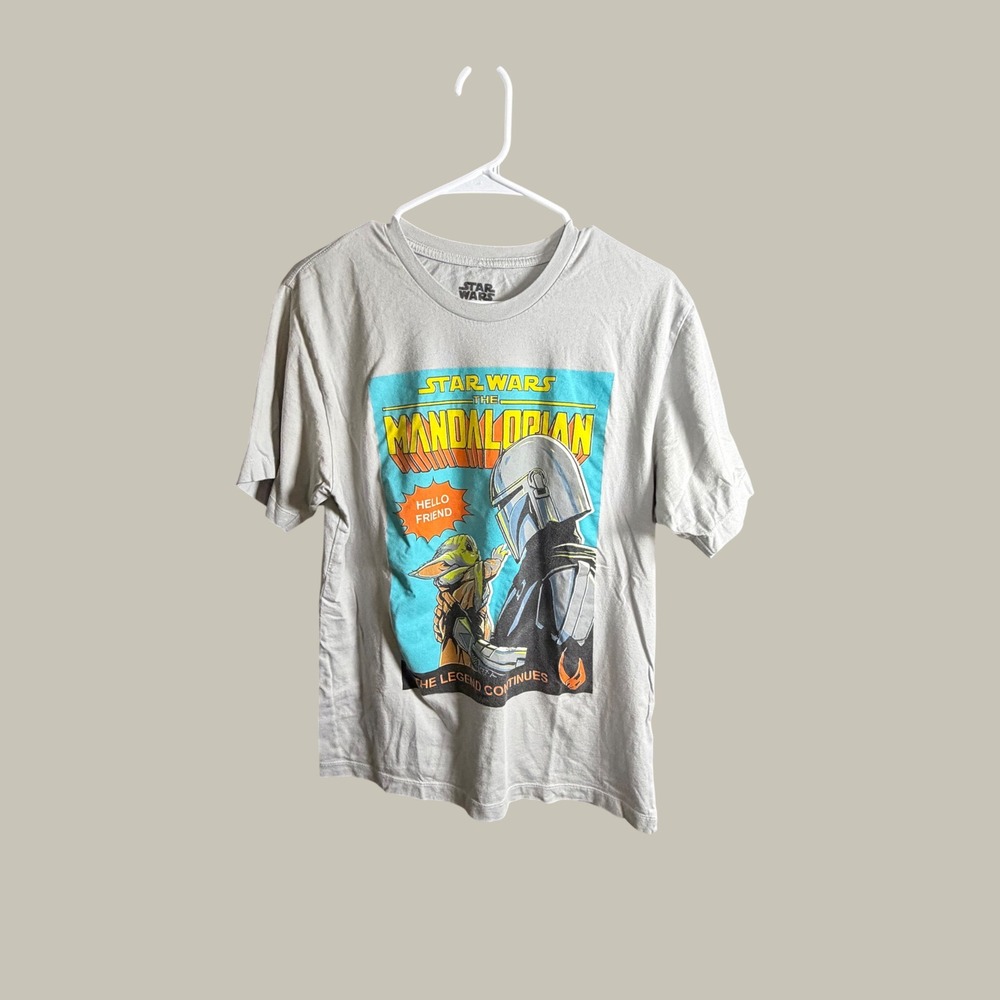 Star Wars The Mandalorian Graphic Tee Grey Mad Engine Grogu Hello Friend Mens M